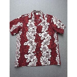 Jade Fashions Shirt Mens Medium Red Floral Hawaiian Button Up Made Hawaii Casual